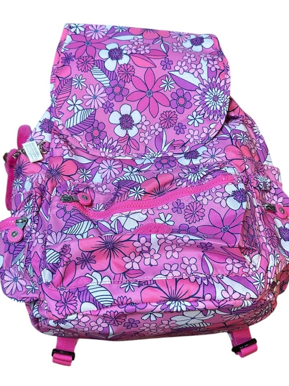 NWT Kipling Ezra Whimsical Wildflowers Laptop Backpack w Monkey Charm
